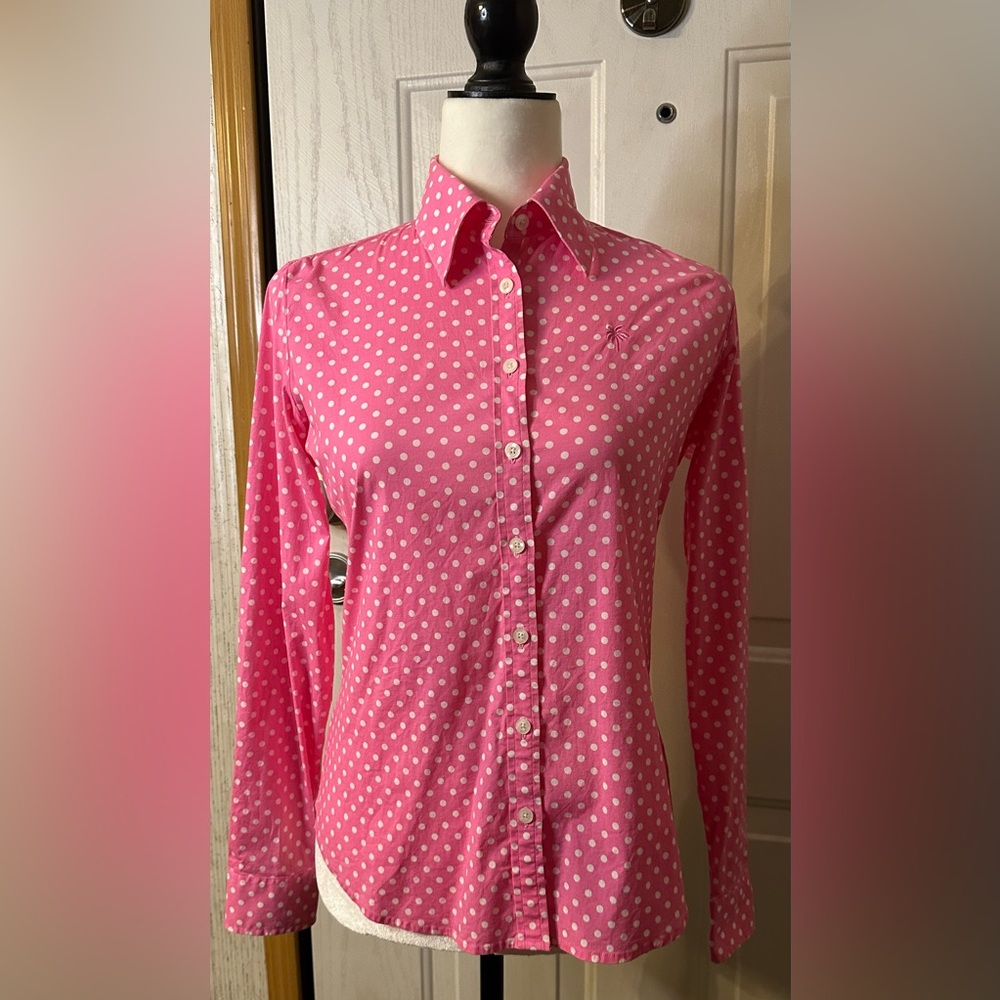 *FINAL PRICE* Lilly Pulitzer Pink With White Polka Dots Button Up Top